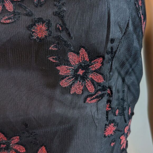 Vintage 90s Morgan & Co Black Floral Maxi Dress Prom Gown Glitter Velvet 11/12 - Picture 9 of 11